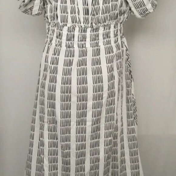 NEW MAEVE Womens Midi Dress White/Black Puff Sleeve Square Neck Smocked - Picture 6 of 8